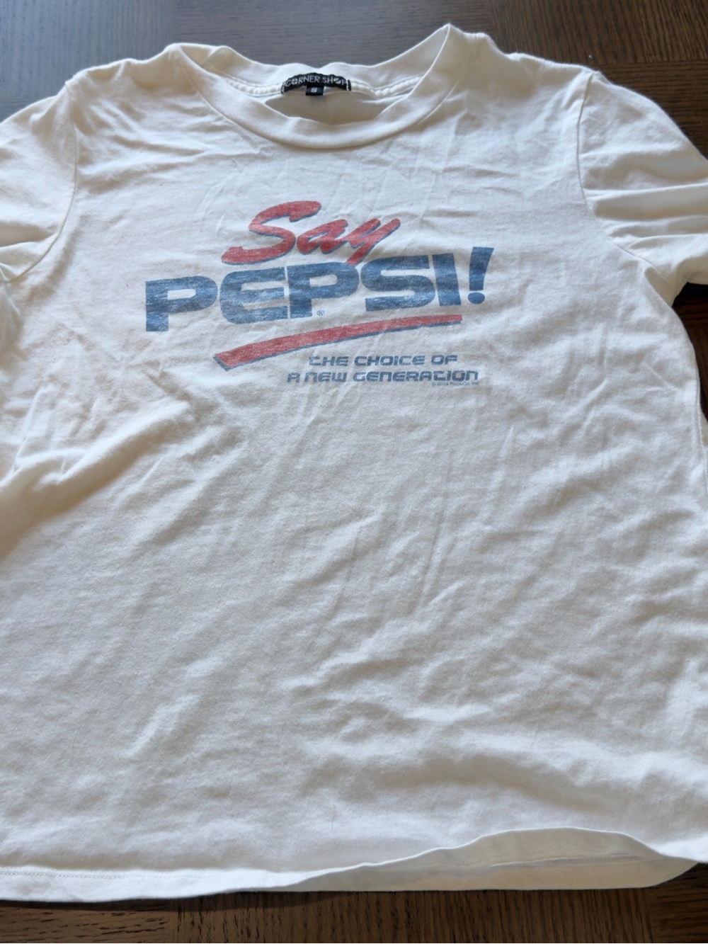 Pepsi White Tee with Red & Blue Retro Logo
